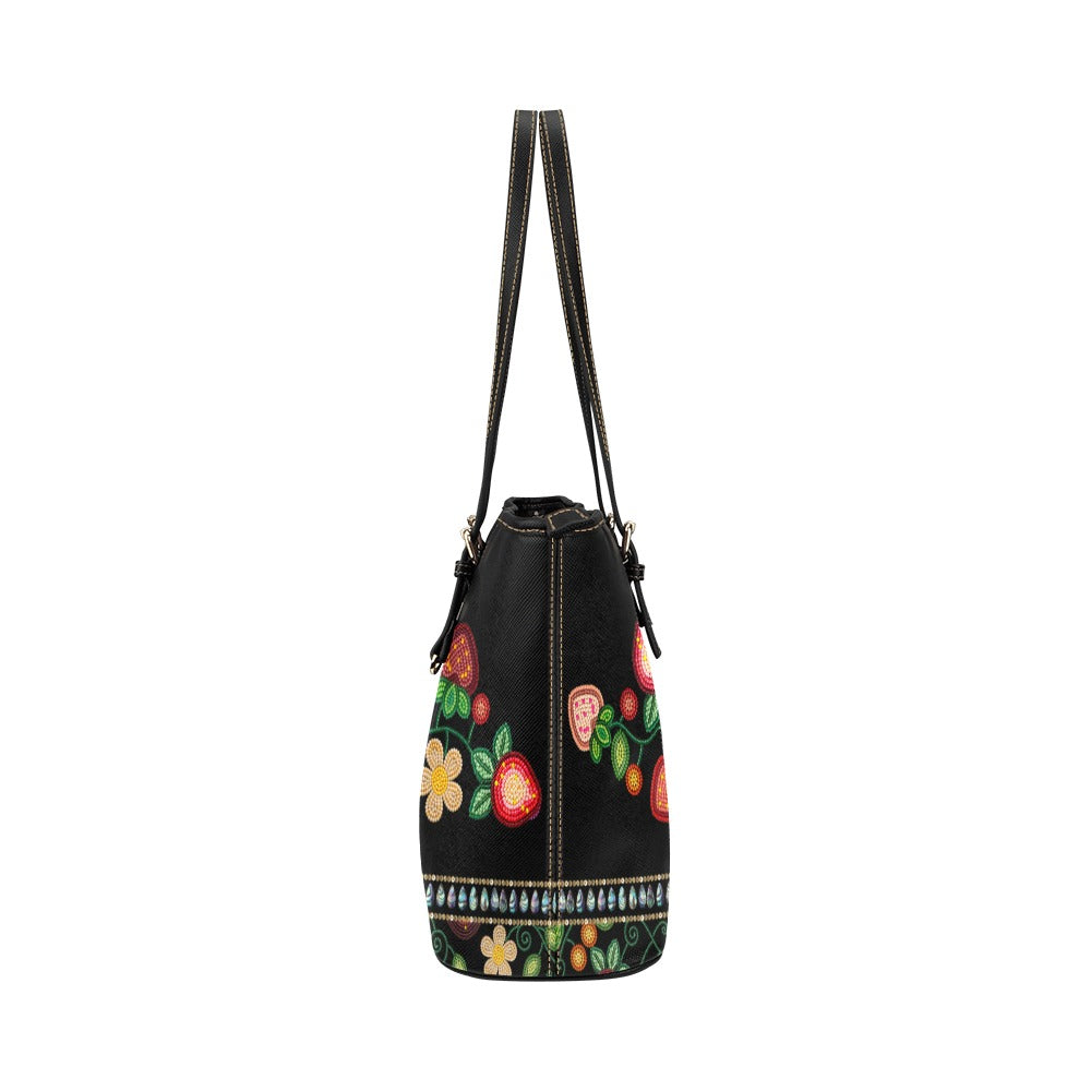 Berry Garden Black Leather Tote