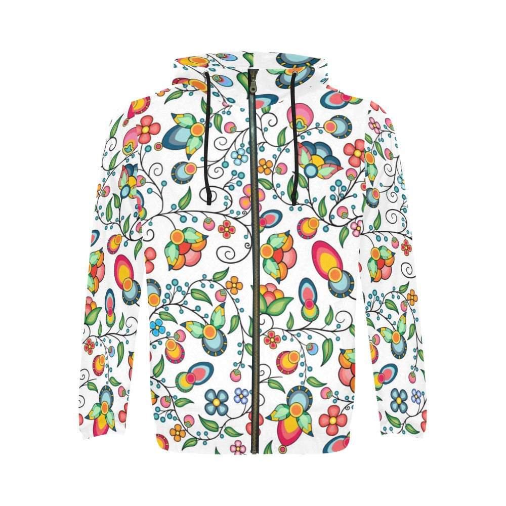 Floral Bounty White Zip Hoodie