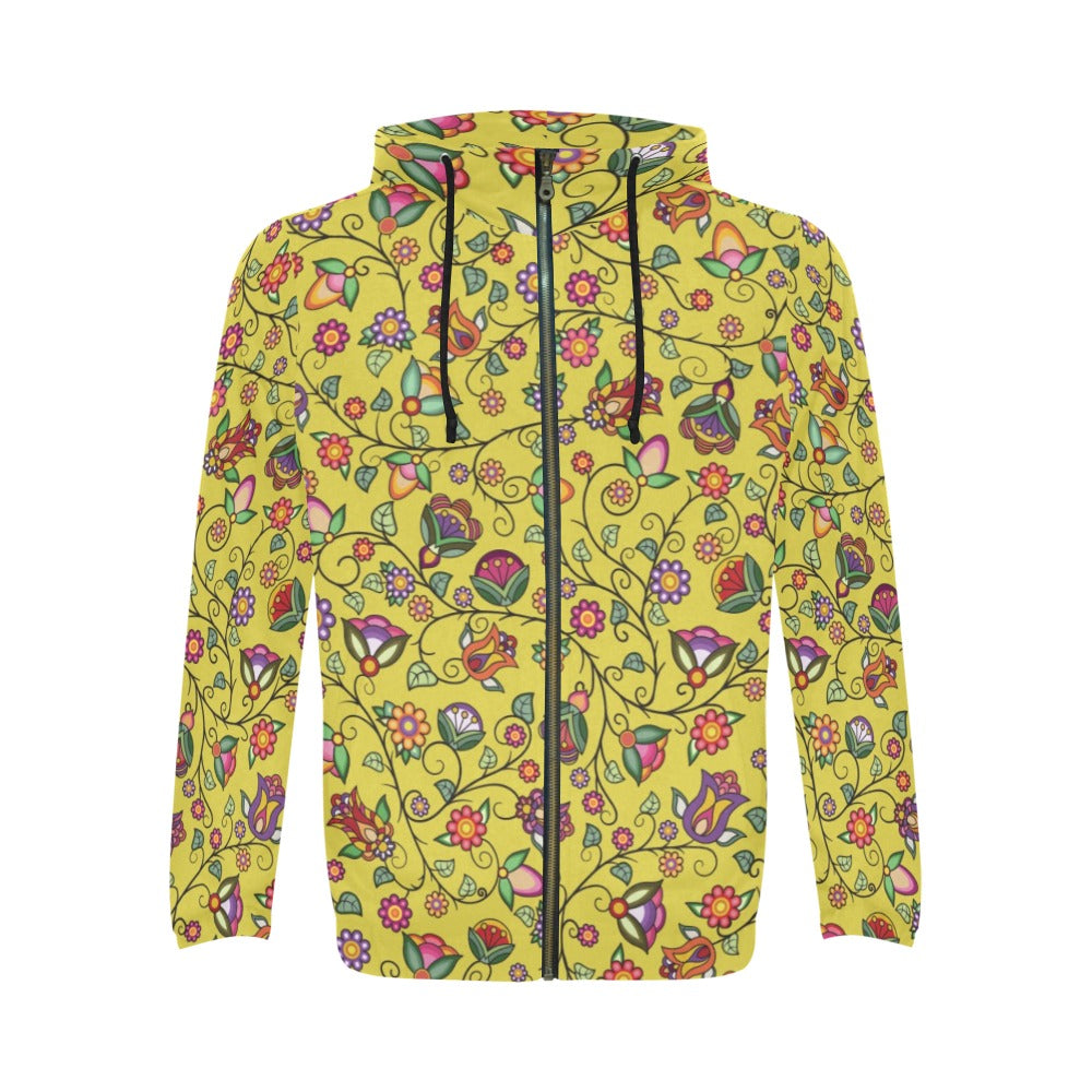 Heartbeat Petals Yellow Men's Zipper Hoodie