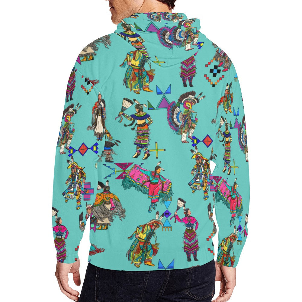 Grand Entry Dancers Eggshell Blue Men's Zipper Hoodie