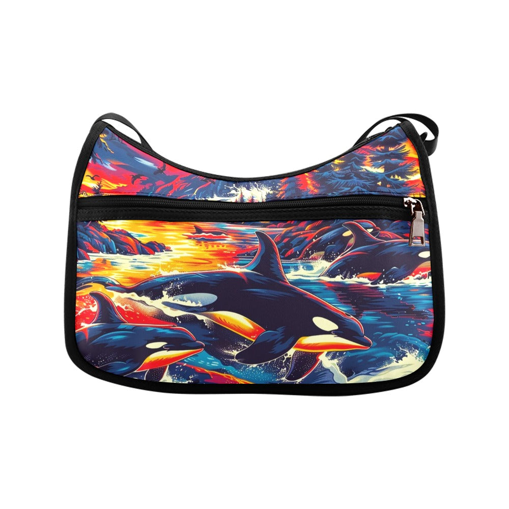 Killer Whales in the Bay Crossbody Bag