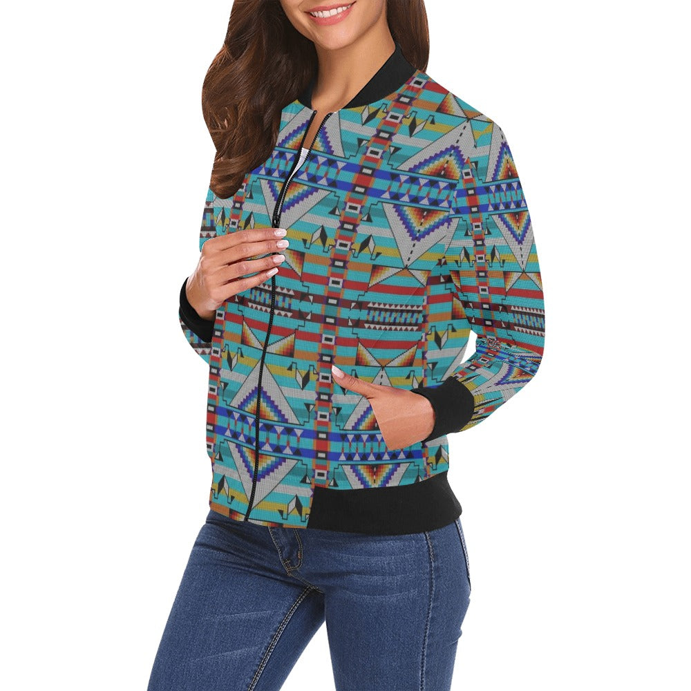 Medicine Blessing Turquoise Bomber Jacket for Women