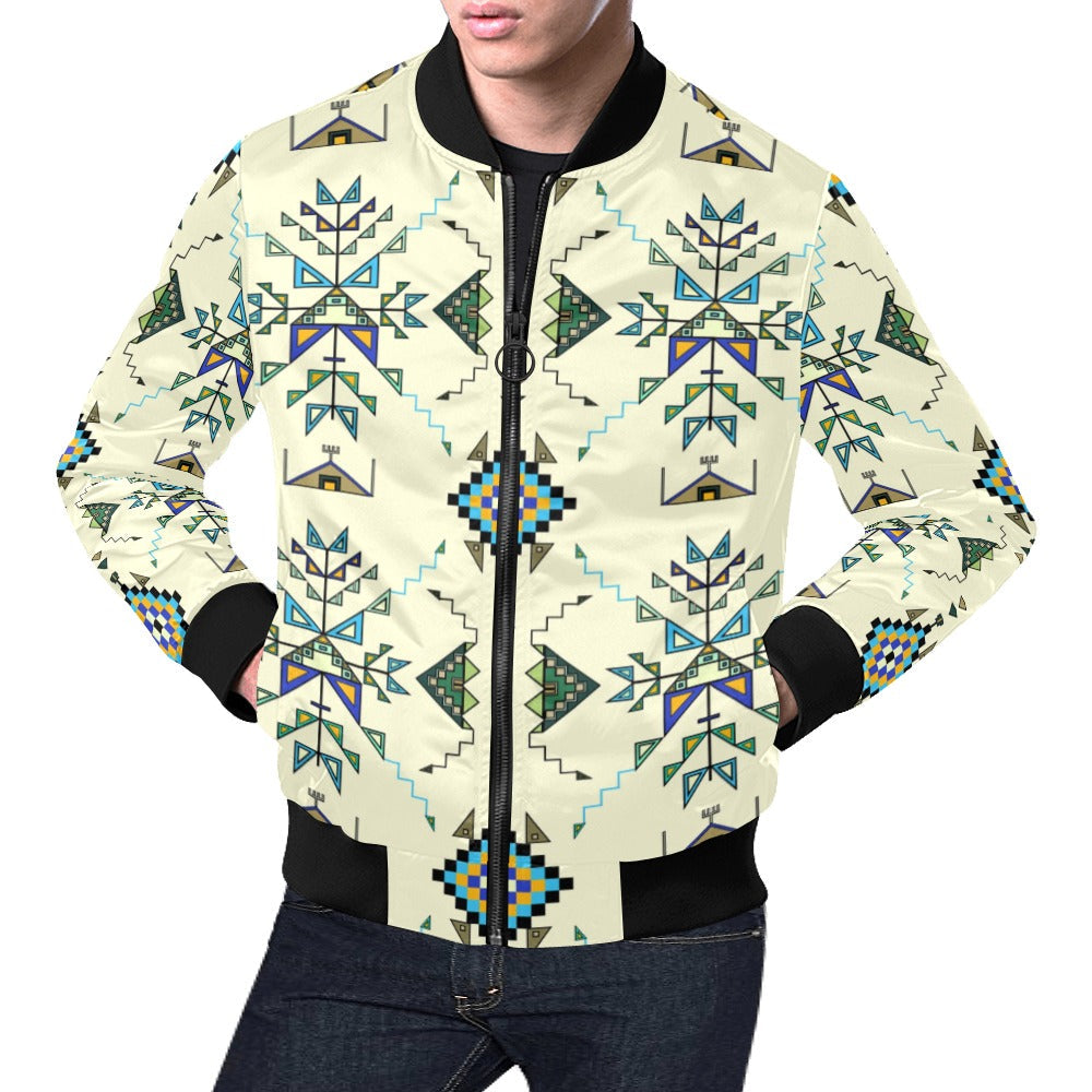 Bear Shield Cream Bomber Jacket for Men