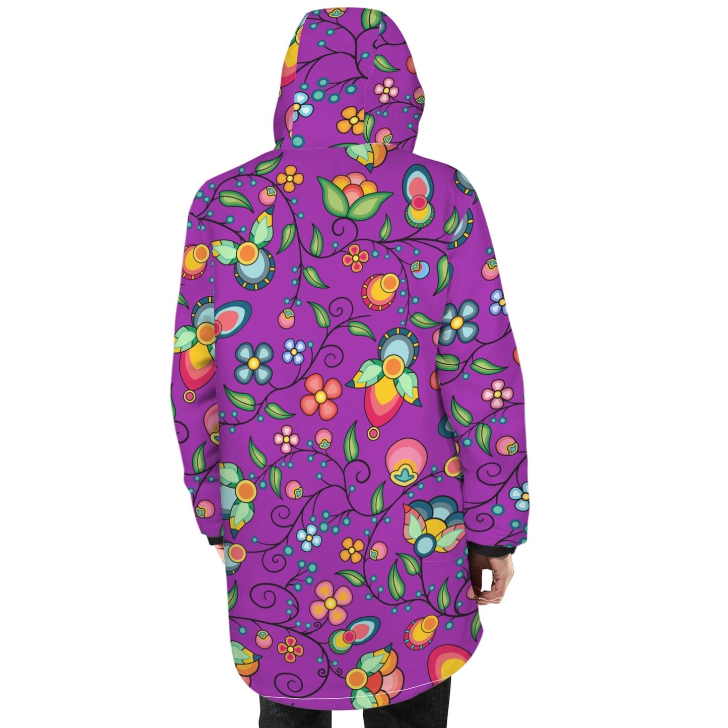 Floral Bounty Purple Unisex Sherpa Lined Hooded Coat