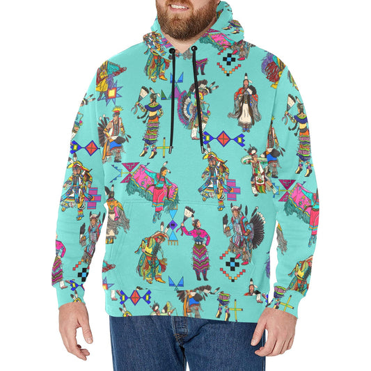 Grand Entry Dancers Eggshell Blue Men's Long Sleeve Fleece Hoodie