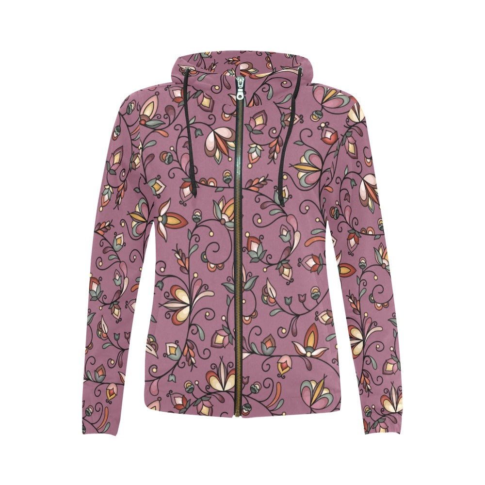Burnt Sky Petals Magenta Full Zip Hoodie for Women