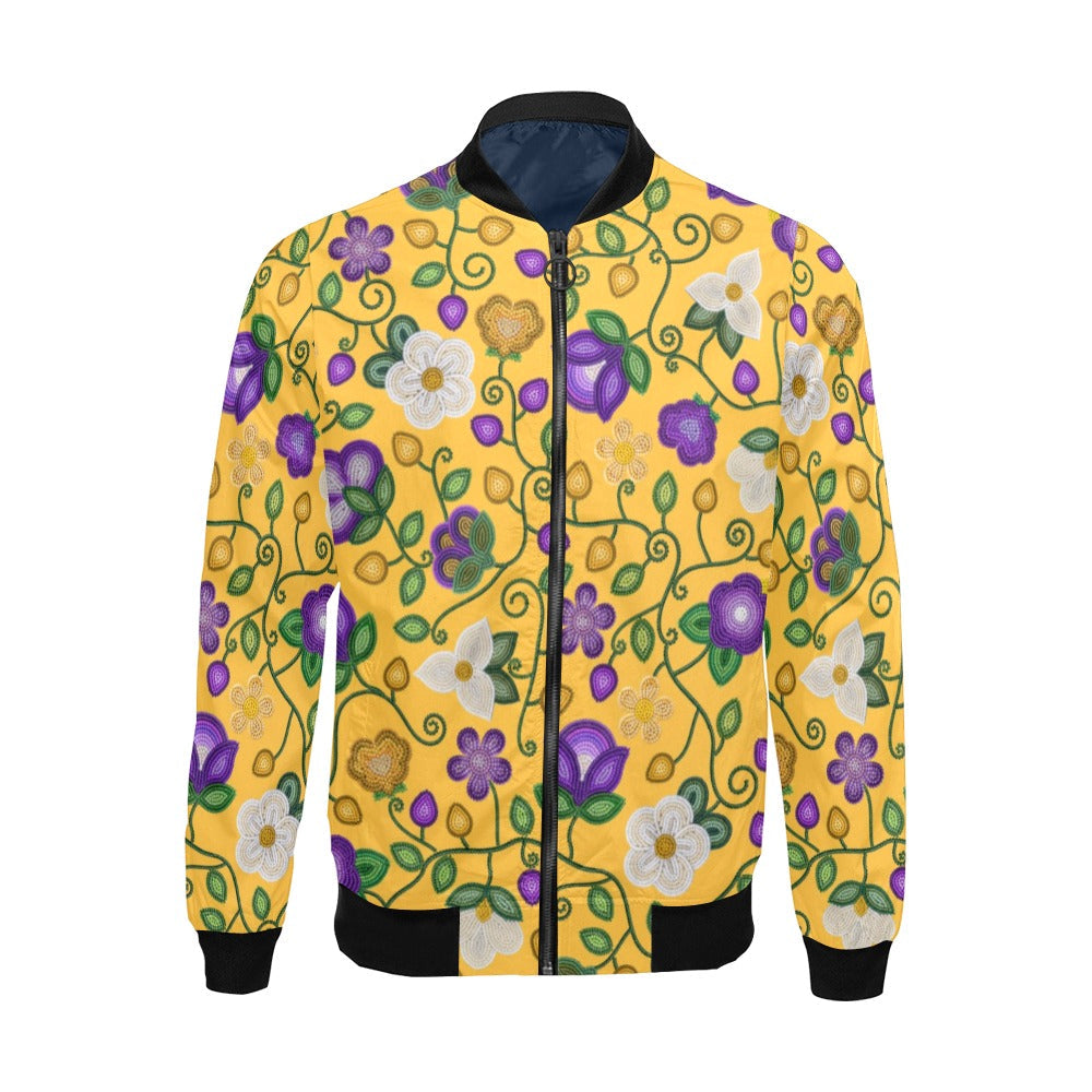 Midnight Moss Bloom Yellow Bomber Jacket