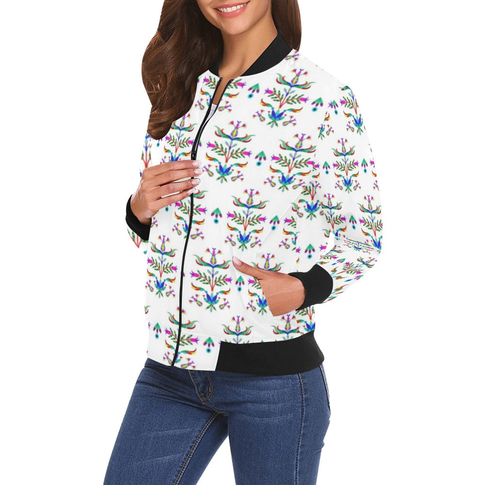 Dakota Damask White Bomber Jacket for Women