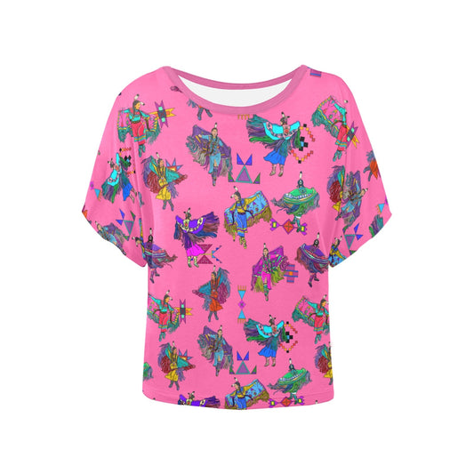 Women's Fancy Dancers Pink Women's Batwing-Sleeved Blouse T shirt