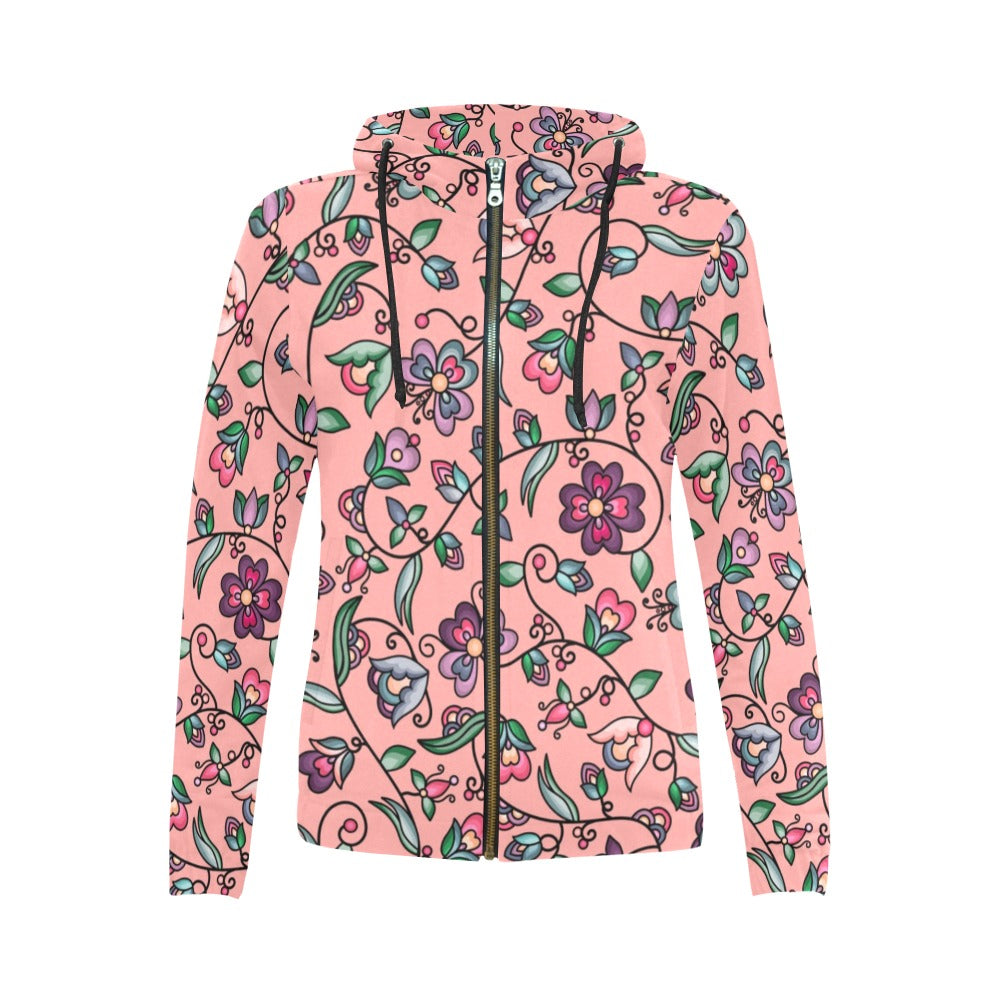 Amber Evening Garland Peach Full Zip Hoodie for Women