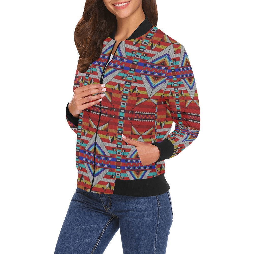 Medicine Blessing Red Bomber Jacket for Women