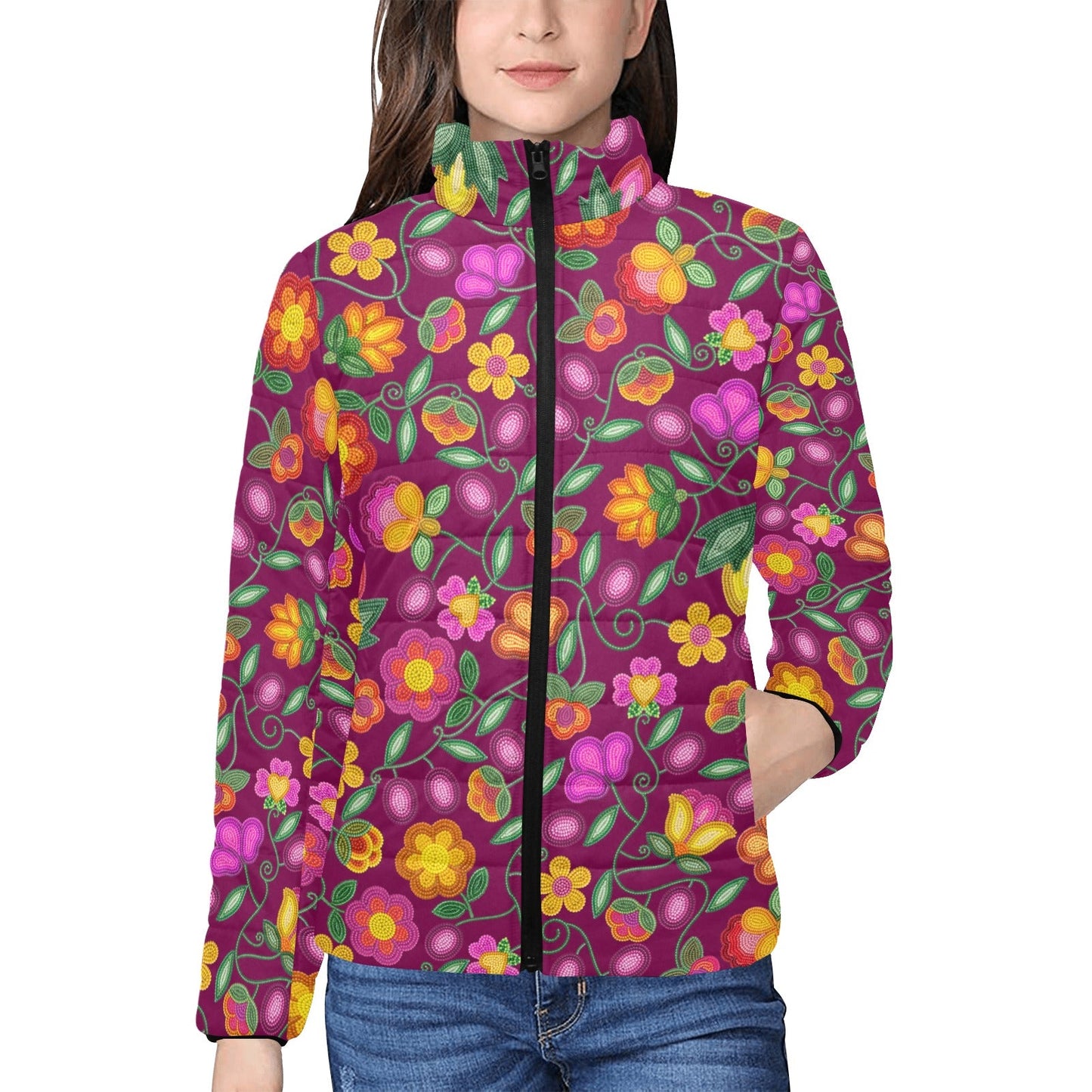 Boreal Bounty Dark Magenta Stand Collar Jacket