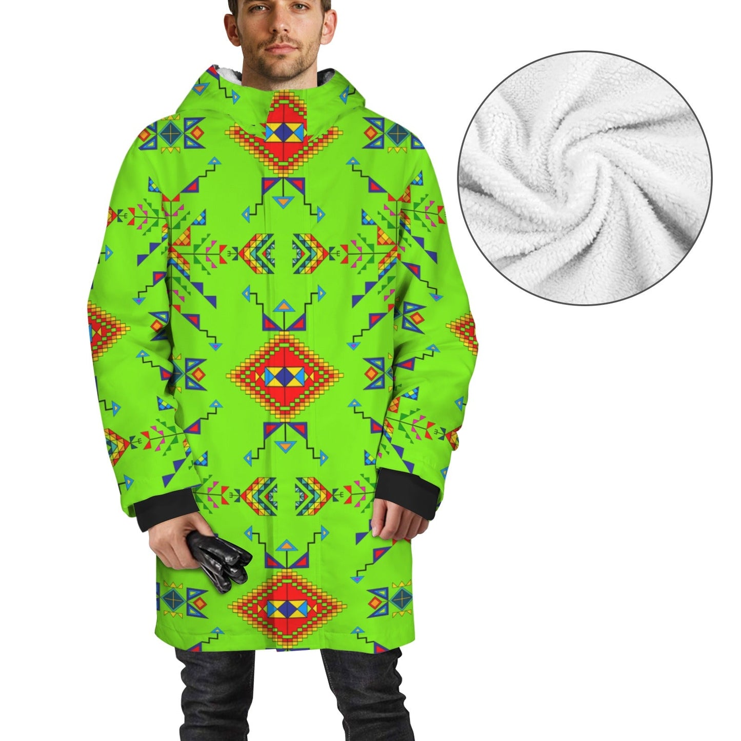 Buffalo Jump Neon Green Unisex Sherpa Lined Hooded Coat