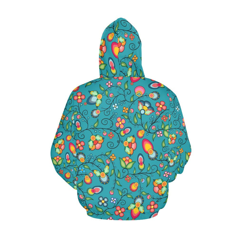 Floral Bounty Teal Hoodie for Women