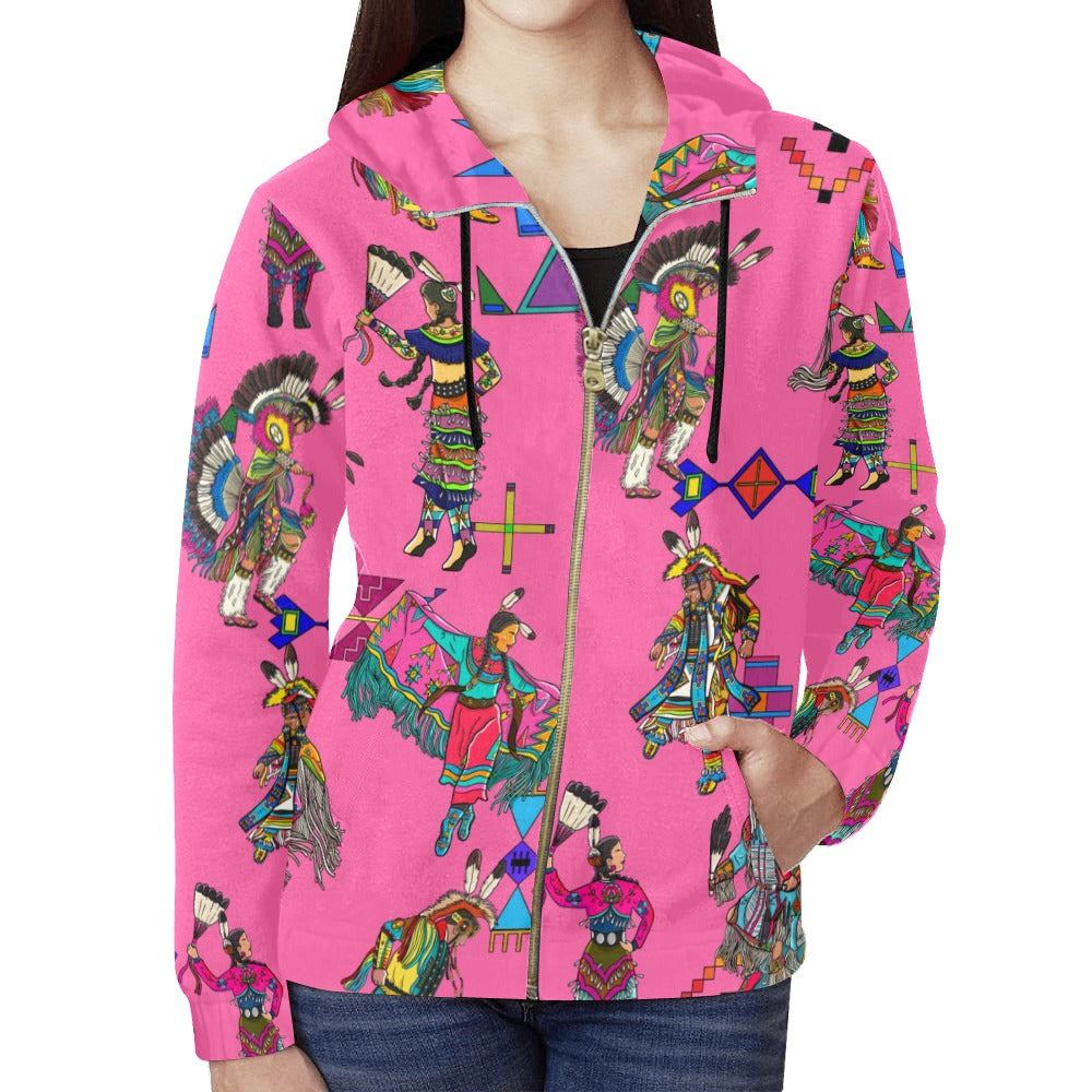 Grand Entry Dancer Pink Full Zip Hoodie for Women