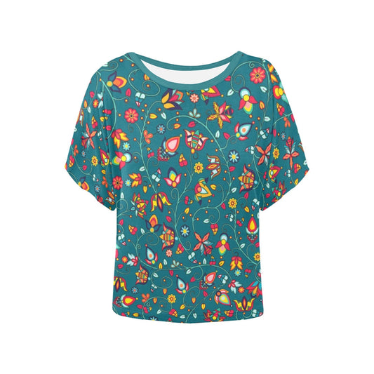 Thorny Path Teal Women's Batwing-Sleeved Blouse T shirt