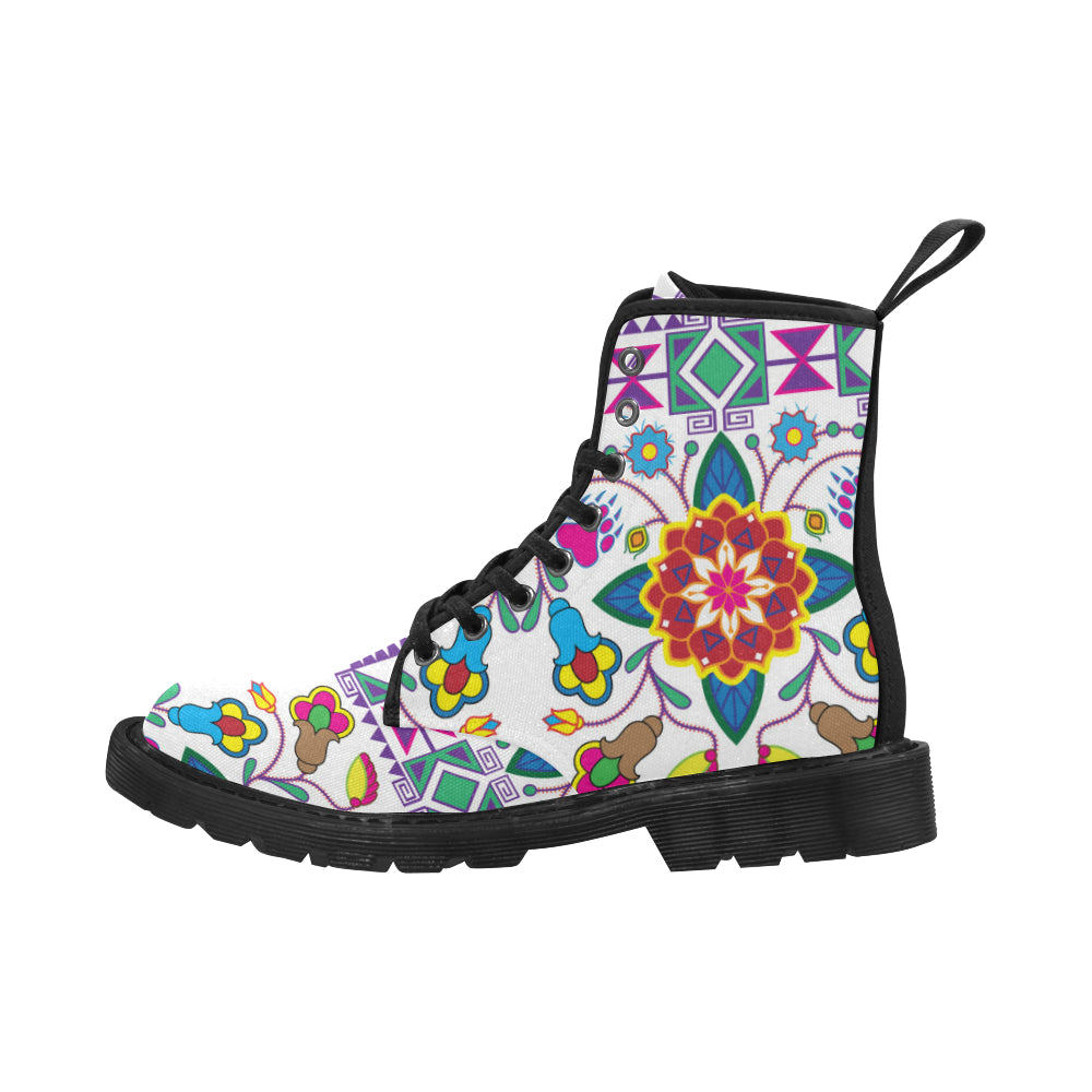 Geometric Floral Winter-White Boots