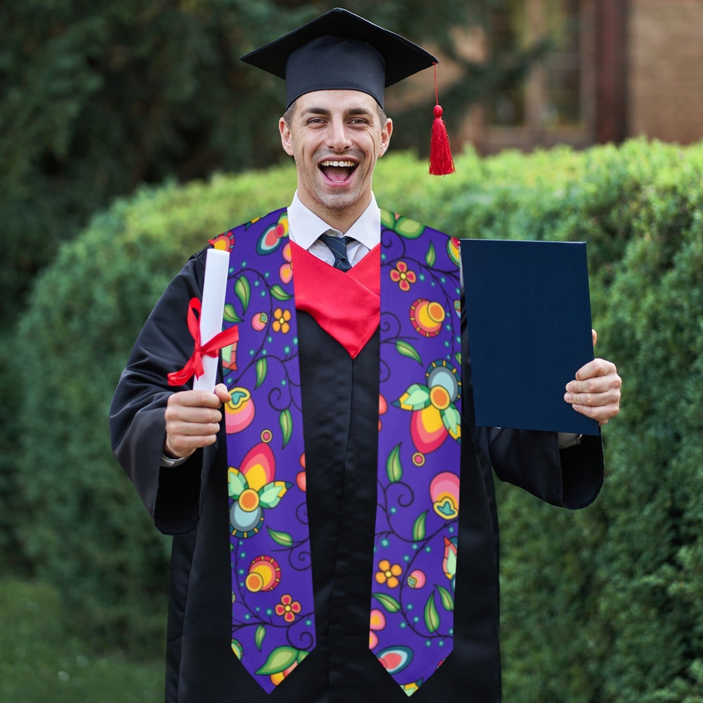 Floral Bounty Blue Graduation Stole