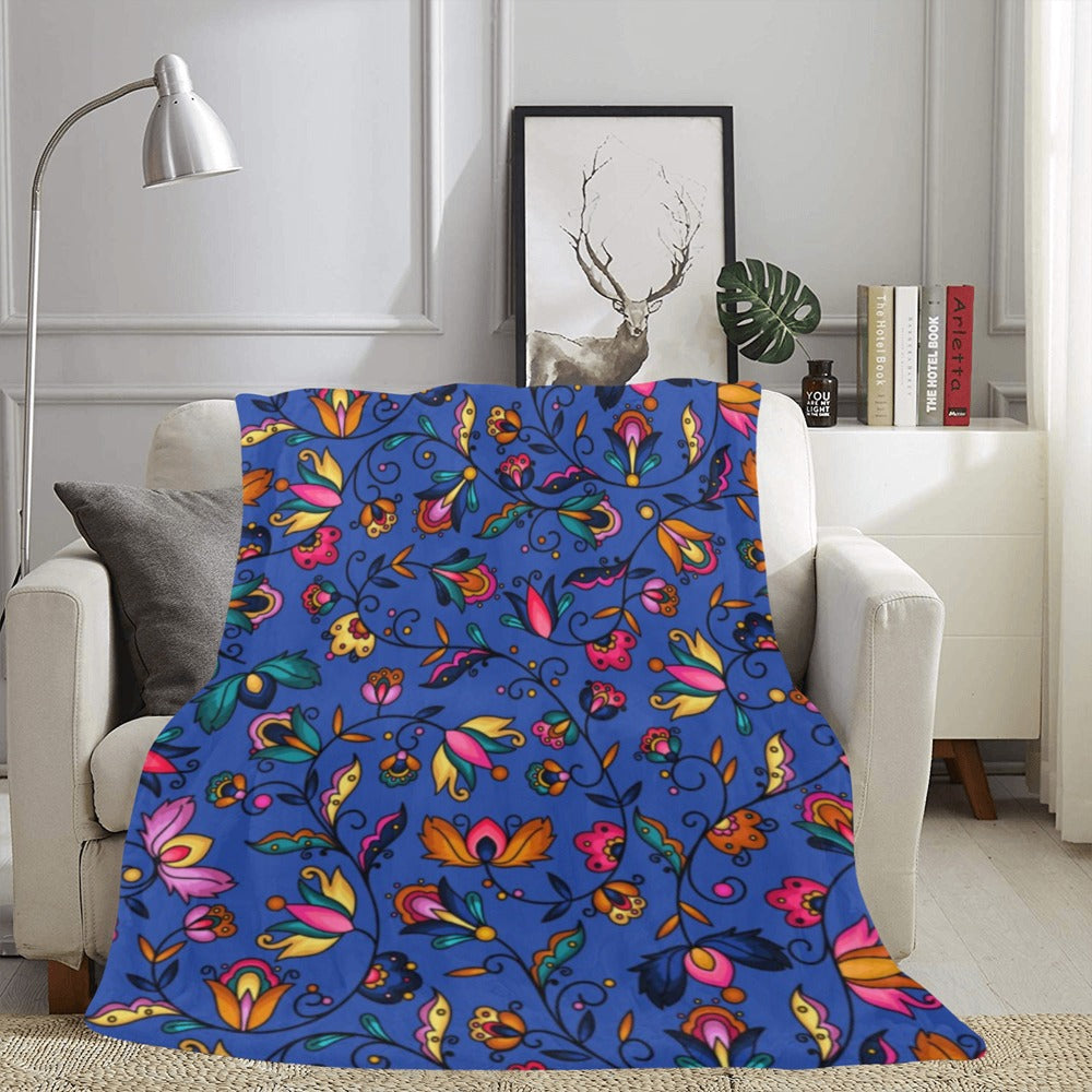 Copper Prairie Petals Blue X-Large Micro Fleece Blanket