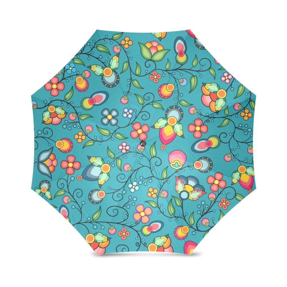 Floral Bounty Teal Foldable Umbrella