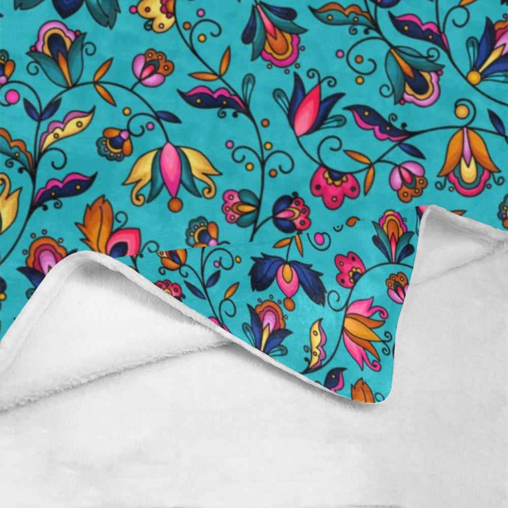 Copper Prairie Petals Turquoise X-Large Micro Fleece Blanket