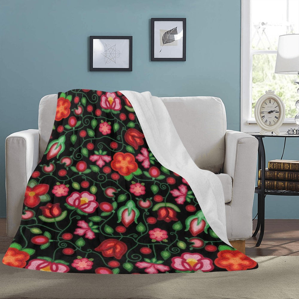 Rose Reverie Black X-Large Micro Fleece Blanket