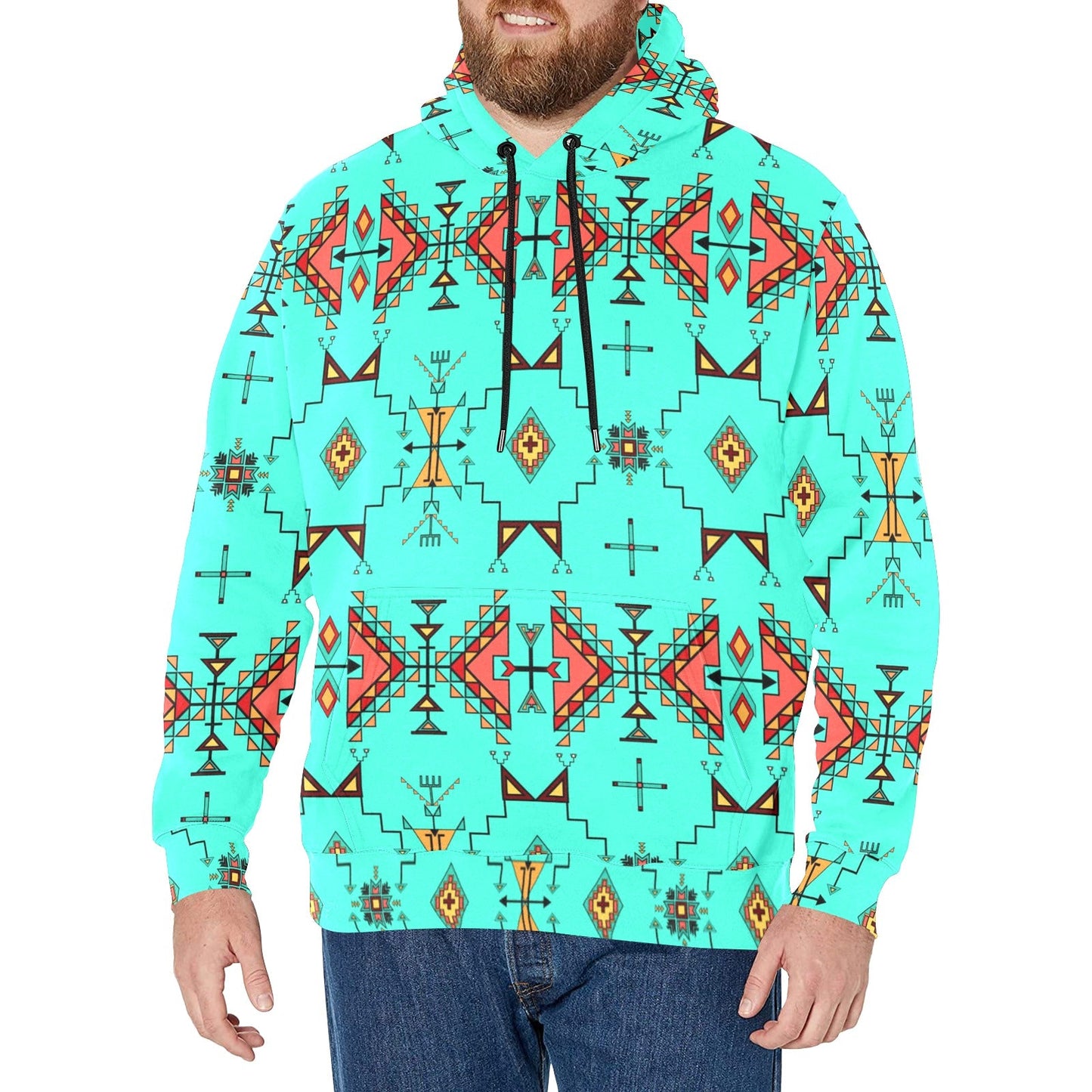 Thunder Flight Turquoise Men's Long Sleeve Fleece Hoodie