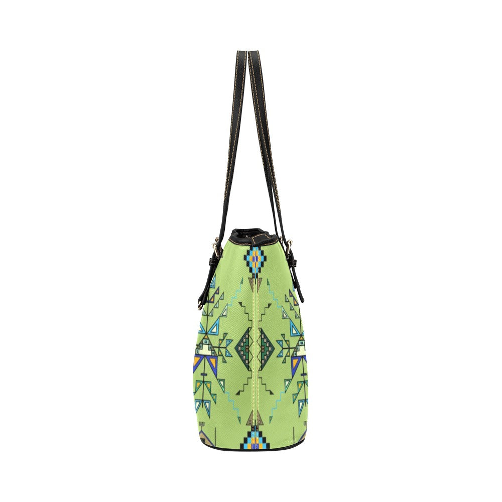 Bear Shield Green Leather Tote