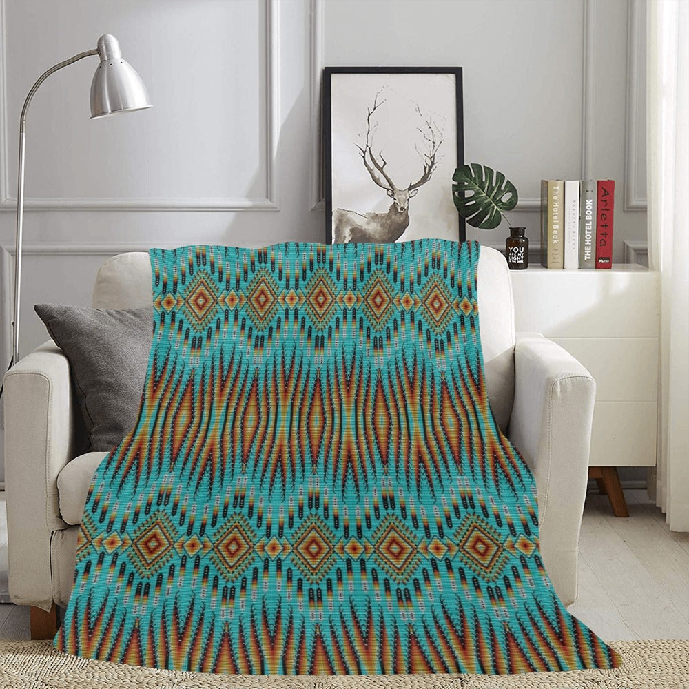 Fire Feather Turquoise X-Large Micro Fleece Blanket