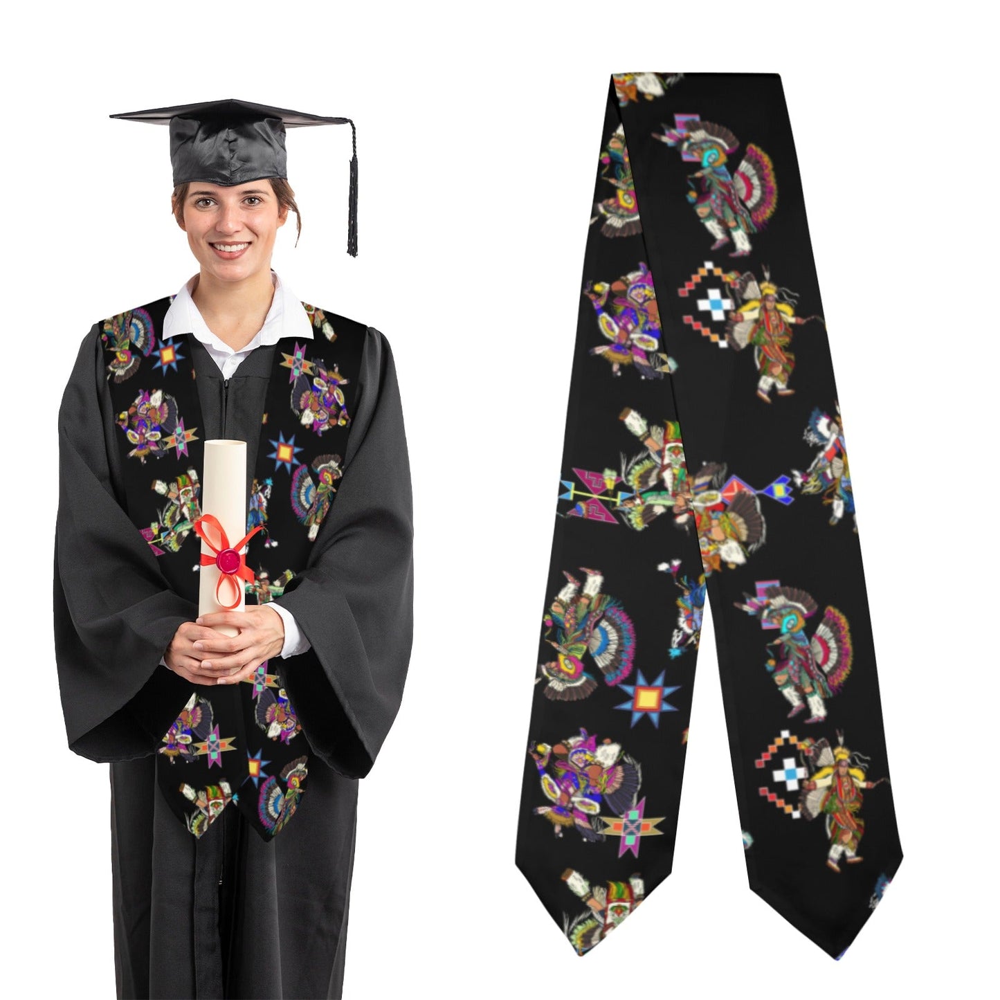 Men's Fancy Dancer Black Graduation Stole