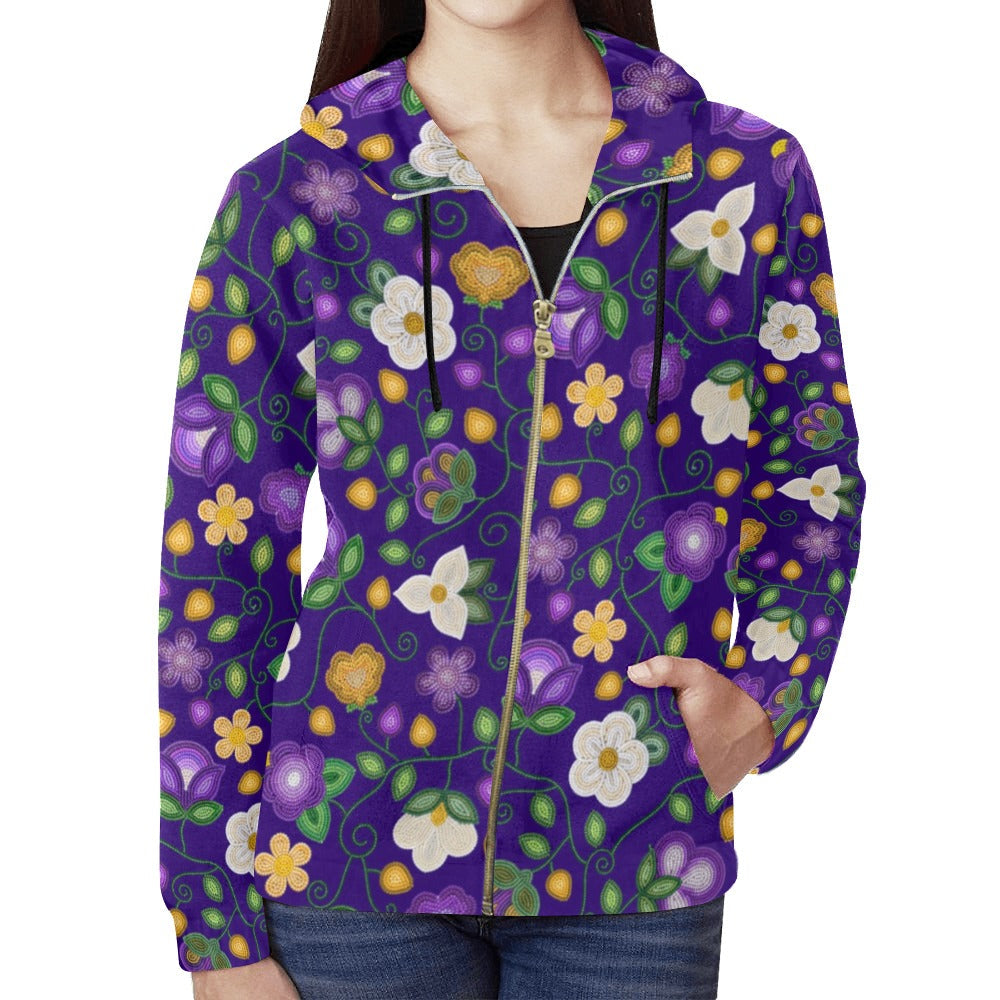 Midnight Moss Bloom Full Zip Hoodie For Women