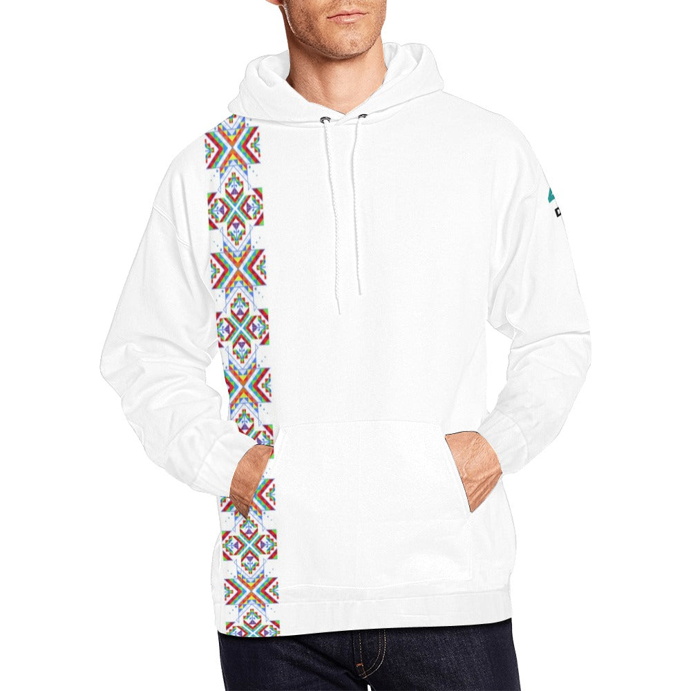 White Blanket Strip on White Hoodie for Men