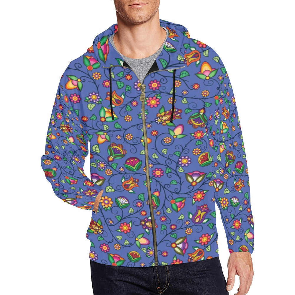 Heartbeat Petals Blue Men's Zipper Hoodie