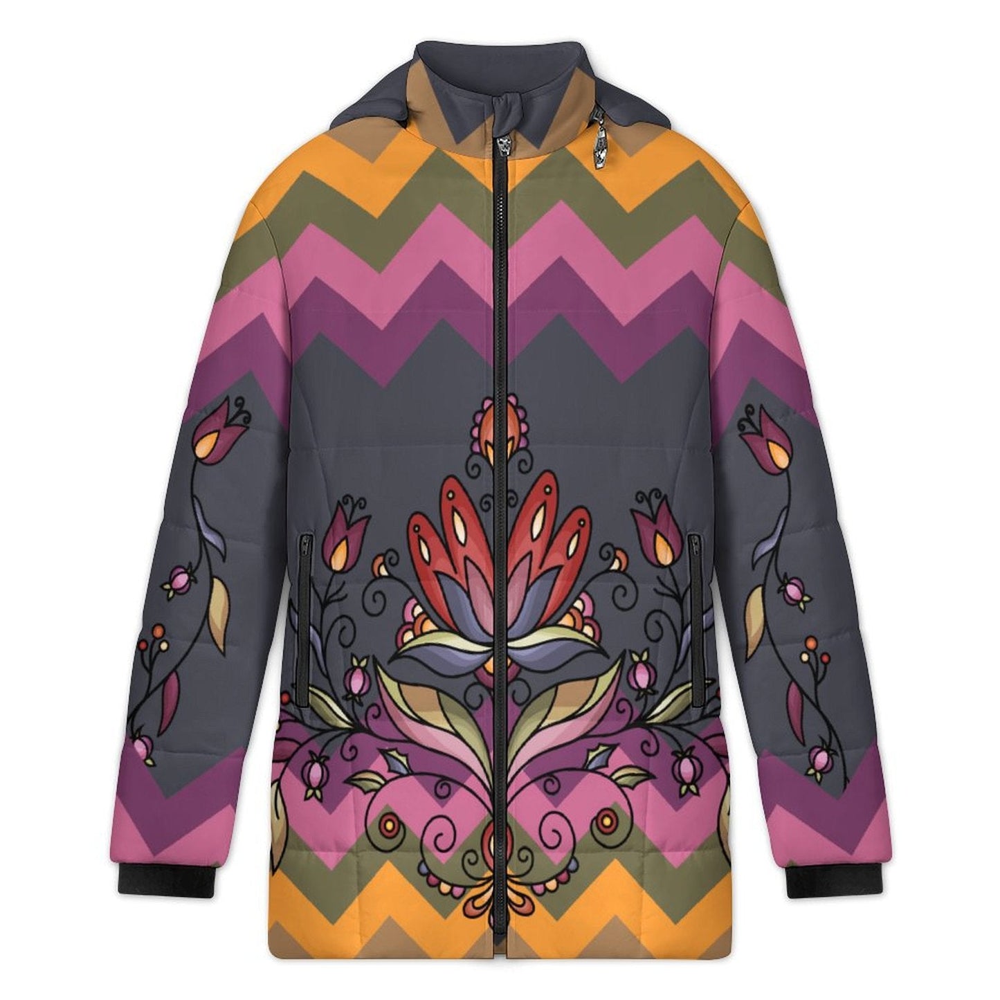 Red Willow Whispers Women's Hooded Puffer Coat