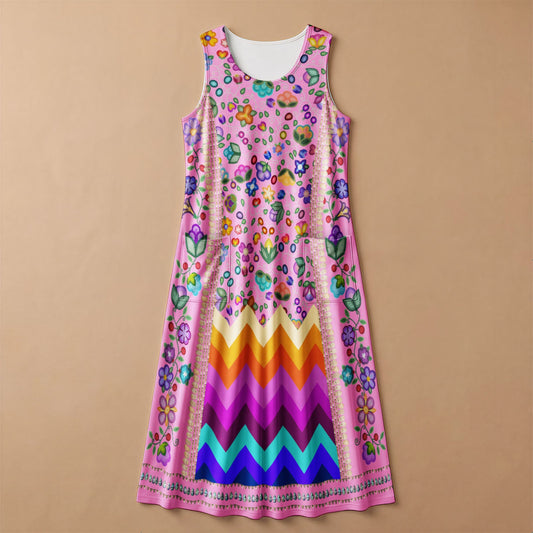 Beaded Offering Pink 2 Women's Sleeveless Long Dress