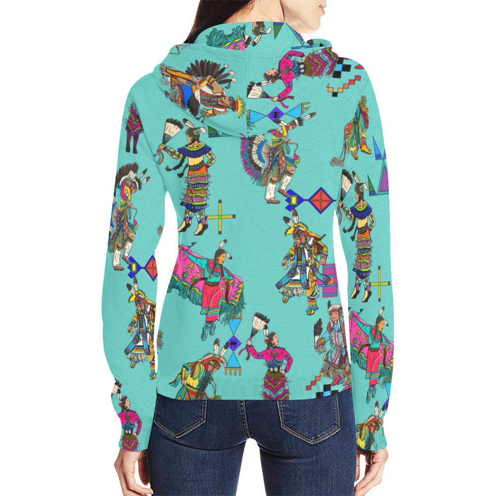 Grand Entry Dancers Eggshell Blue Full Zip Hoodie for Women