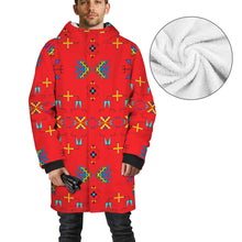 Load image into Gallery viewer, Rainy Chief Rainbow Red Unisex Sherpa Lined Hooded Coat
