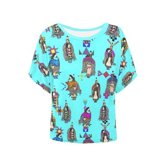 Women's Tradish Dancers Turquoise Women's Batwing-Sleeved Blouse T shirt