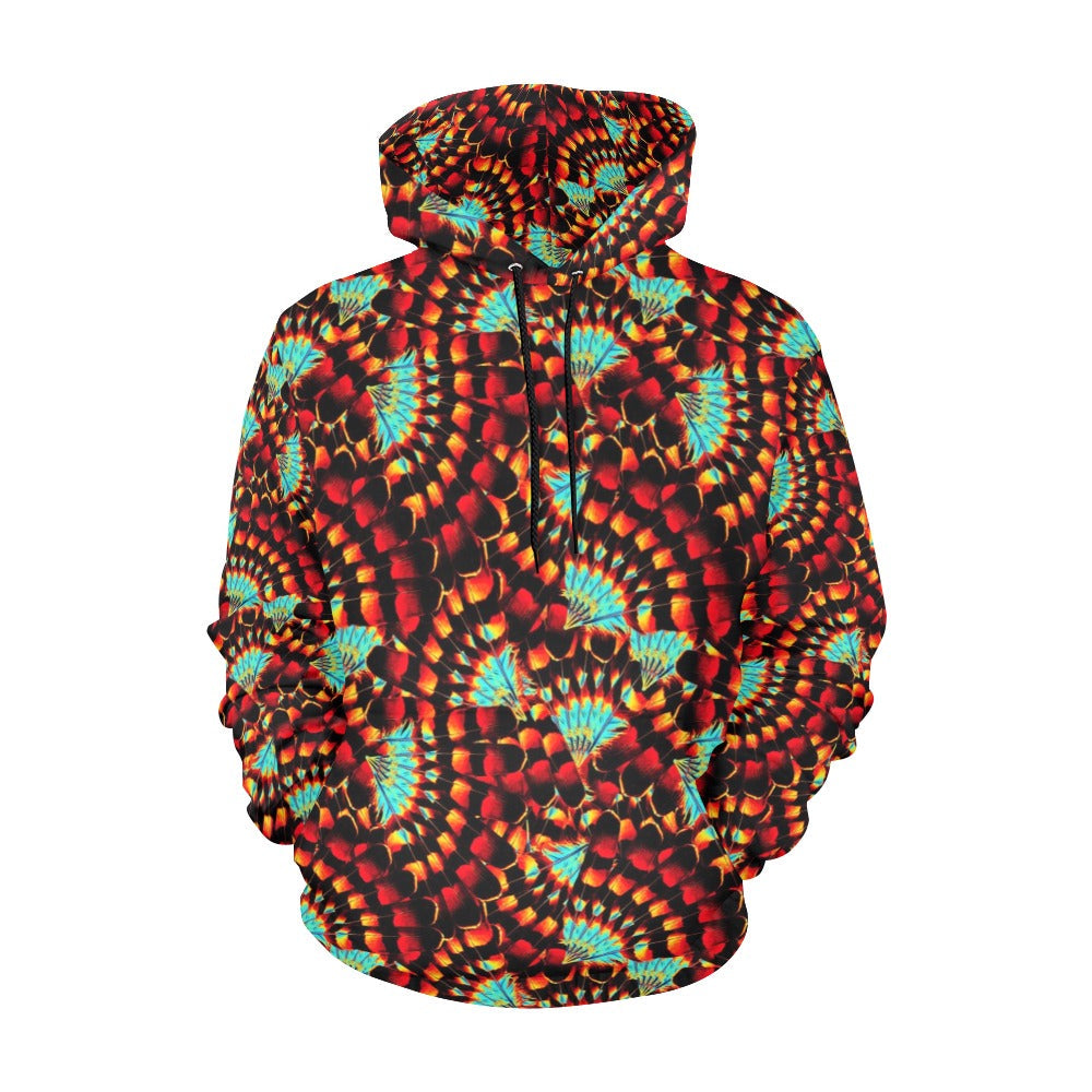 Hawk Feathers Fire and Turquoise Hoodie for Men