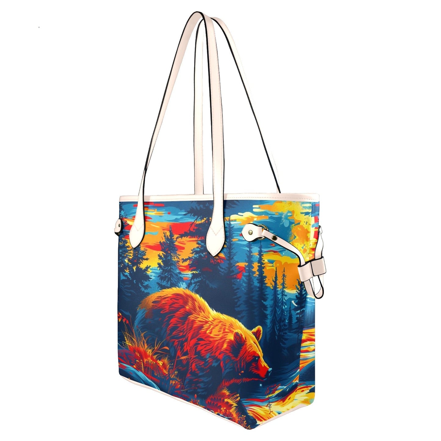 Fishing Bear Clover Canvas Tote Bag