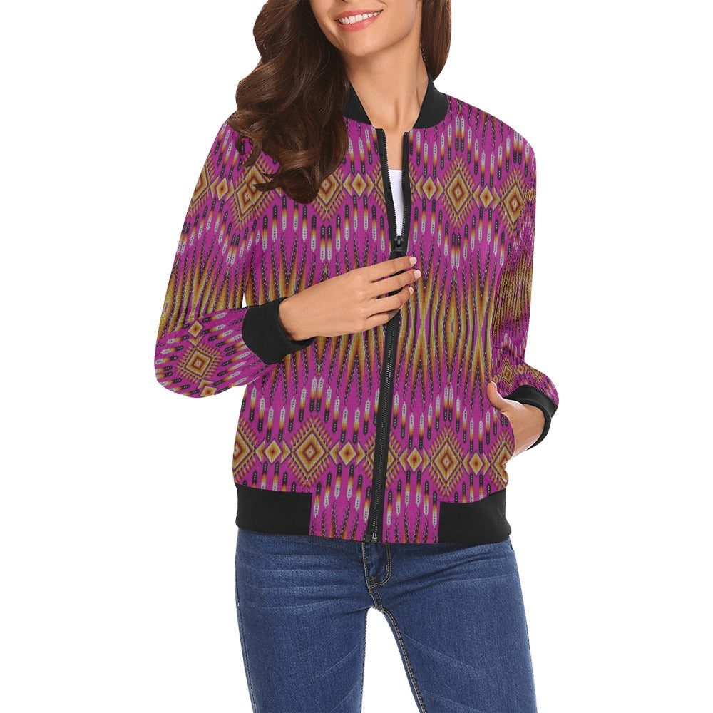 Fire Feather Pink Bomber Jacket for Women