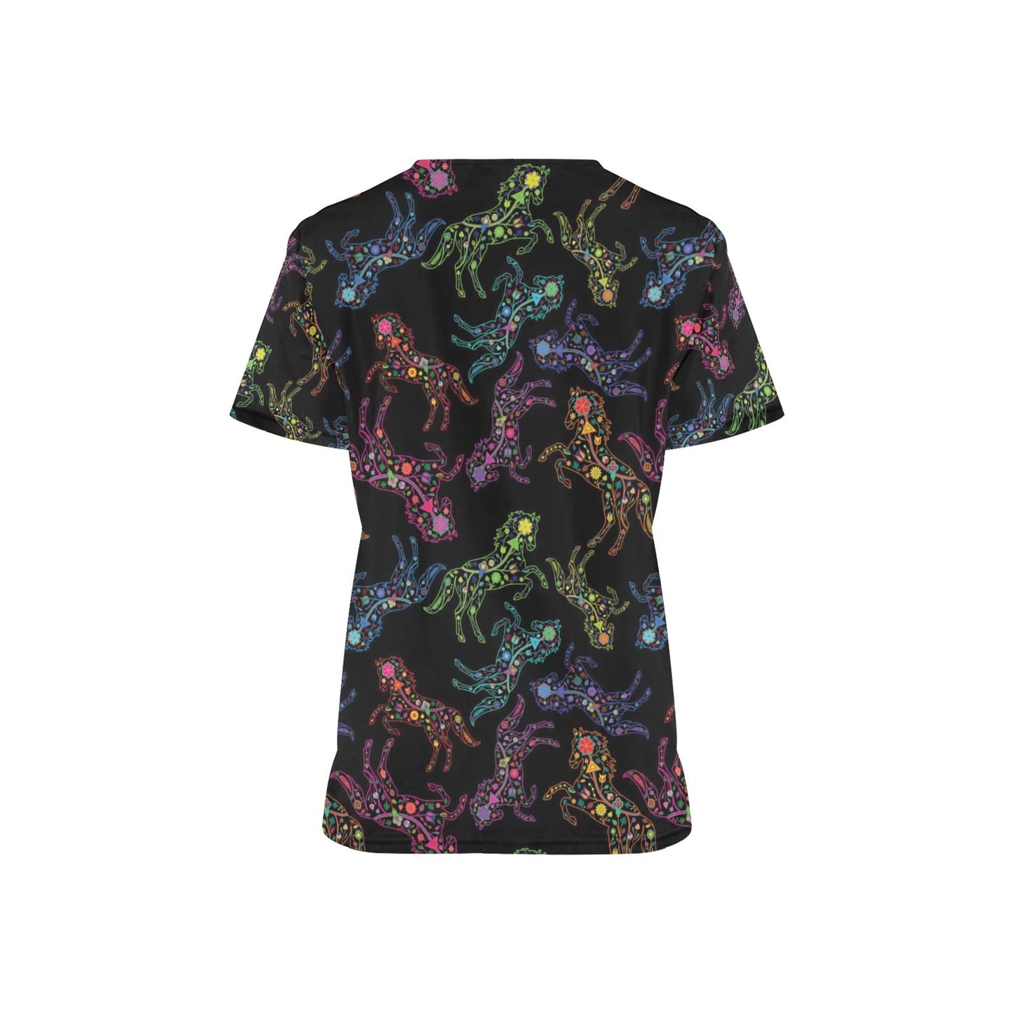 Neon Floral Horses Scrub Top