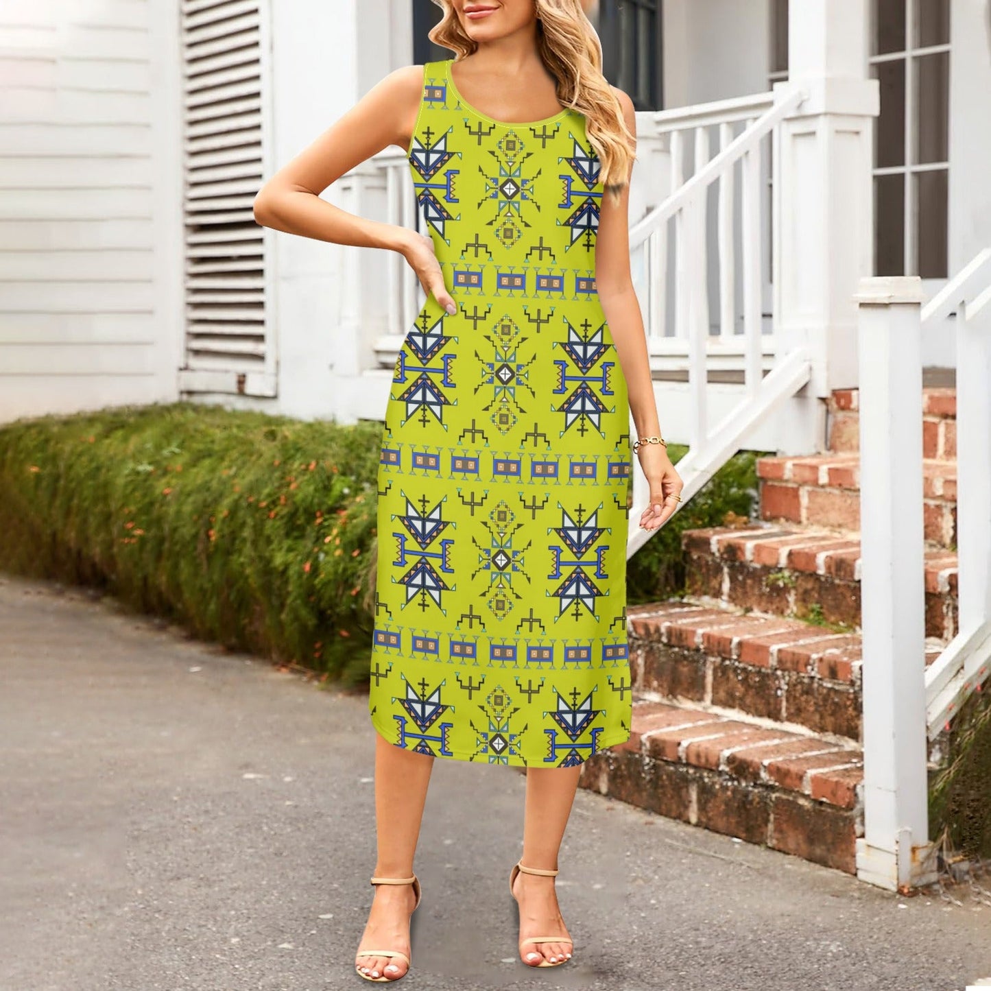 Eagle Strike Lime Phaedra Sleeveless Open Fork Long Dress