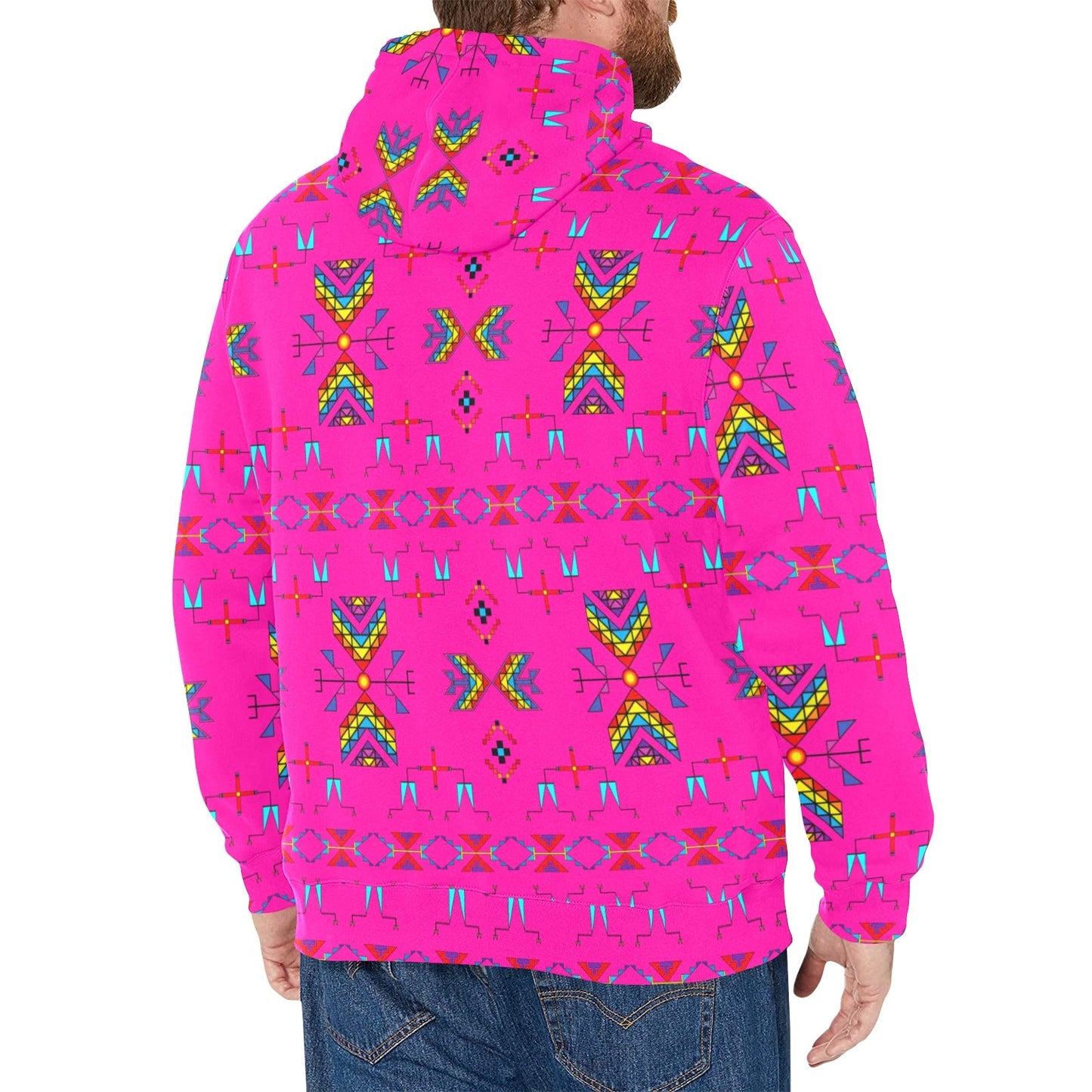 Rainy Chief Rainbow Hot Pink Men's Long Sleeve Fleece Hoodie