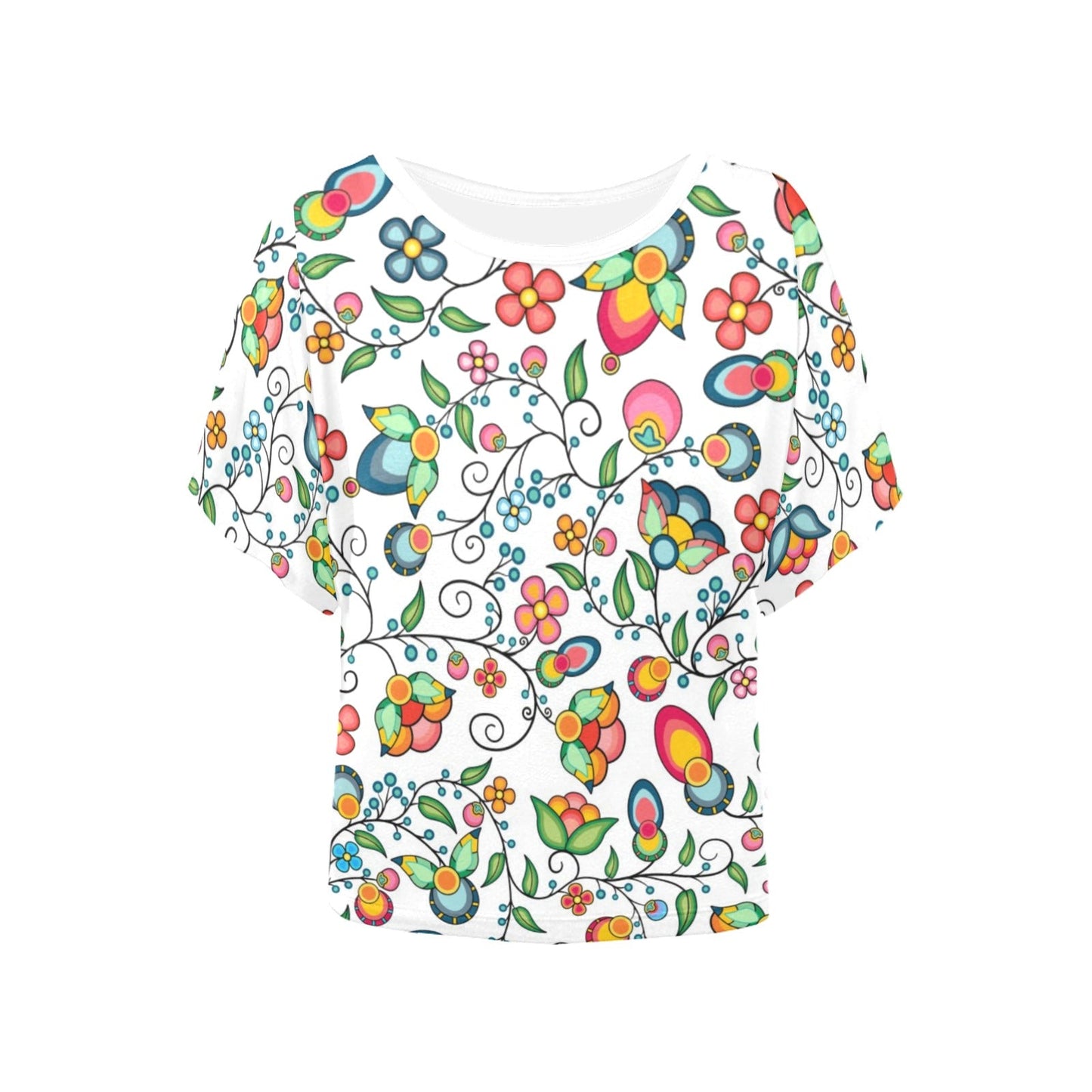 Floral Bounty White Women's Batwing-Sleeved Blouse T shirt