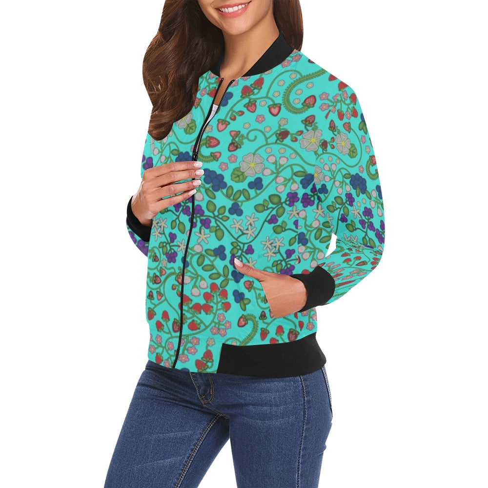 Grandmother Stories Turquoise Bomber Jacket for Women