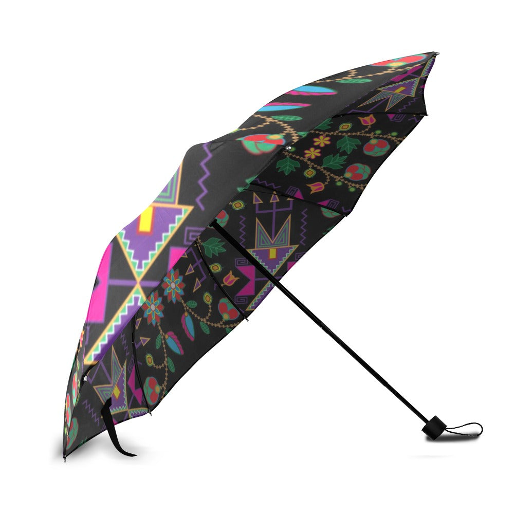 Geometric Floral Fall Black Foldable Umbrella