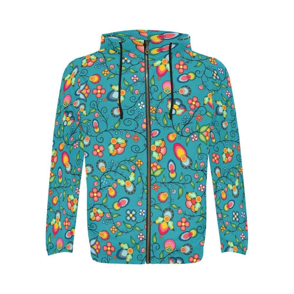 Floral Bounty Teal Men's Zipper Hoodie