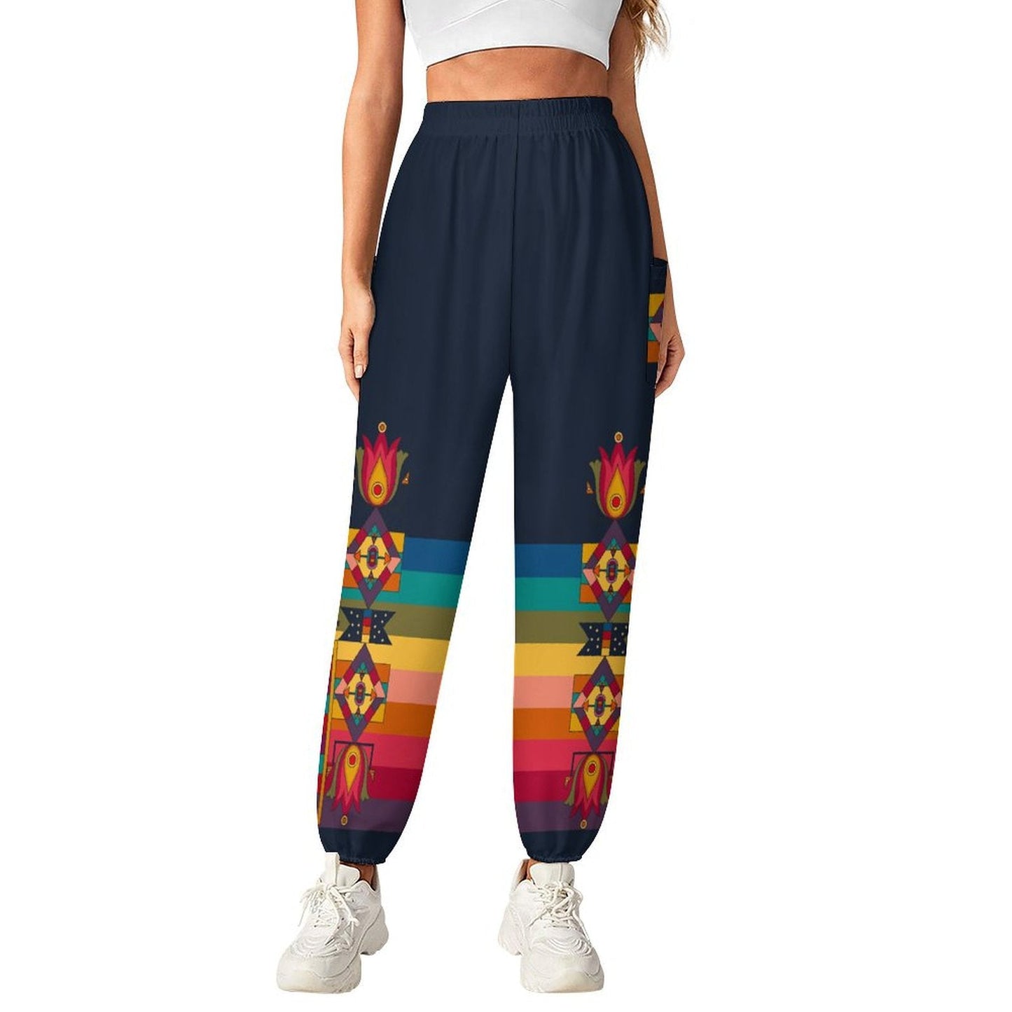 Floral Pathway Navy Ribbon Joggers