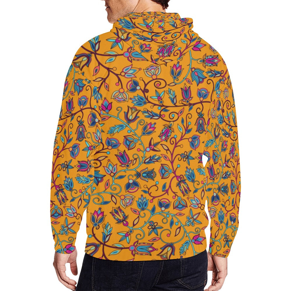 Buffalo Bloom Orange Men's Zipper Hoodie